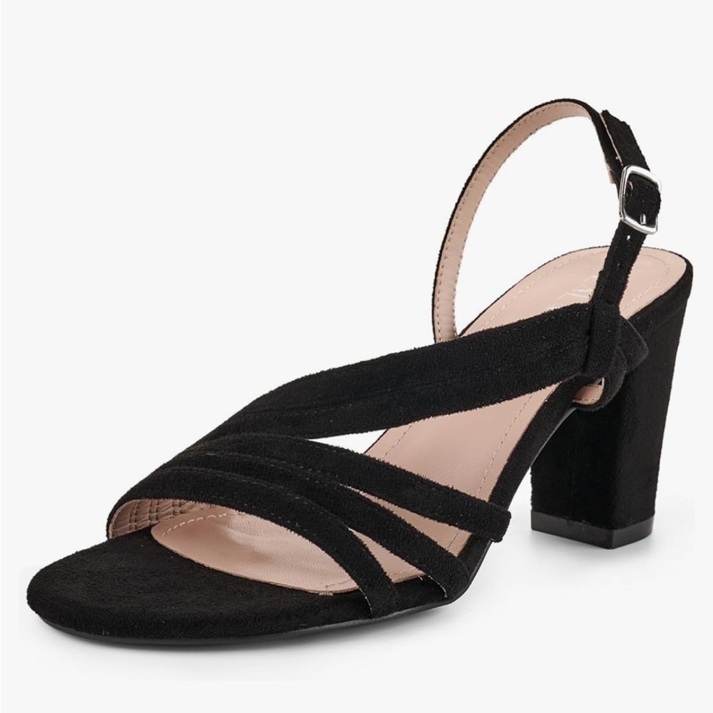 Strappy Slingback Chunky Heels Open
Toe Rhinestones Sandals Fashion Dress Shoes